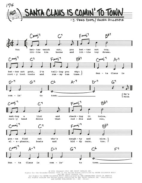 Santa Claus Is Comin To Town Real Book Melody Lyrics Chords