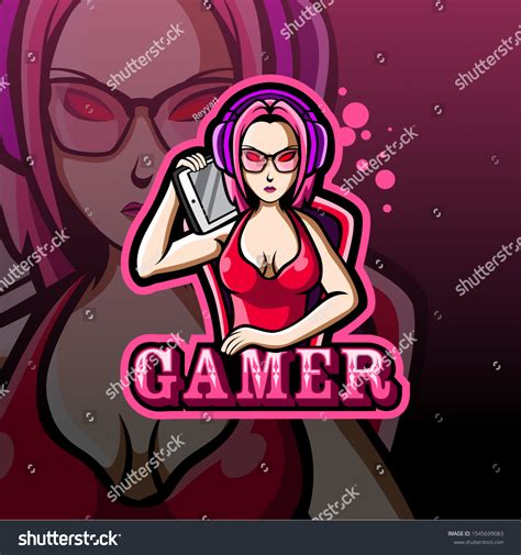 Gamer Girl Mascot Gaming Esport Logo Vetor Stock Livre De Direitos