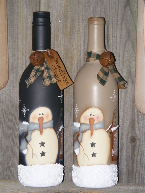 Primitive Snowman Wine Bottle Snowman Decor Christmas Decor Winter