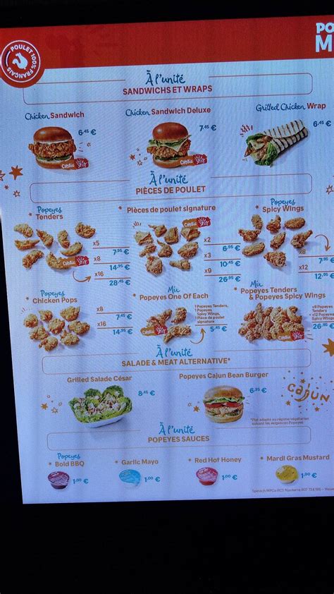 Menu At Popeyes Restaurant Paris