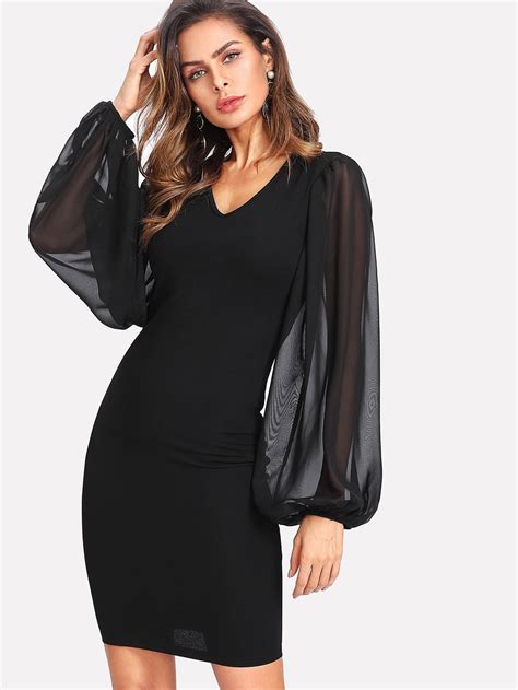 Bishop Sleeve Pencil Dress Shein Sheinside