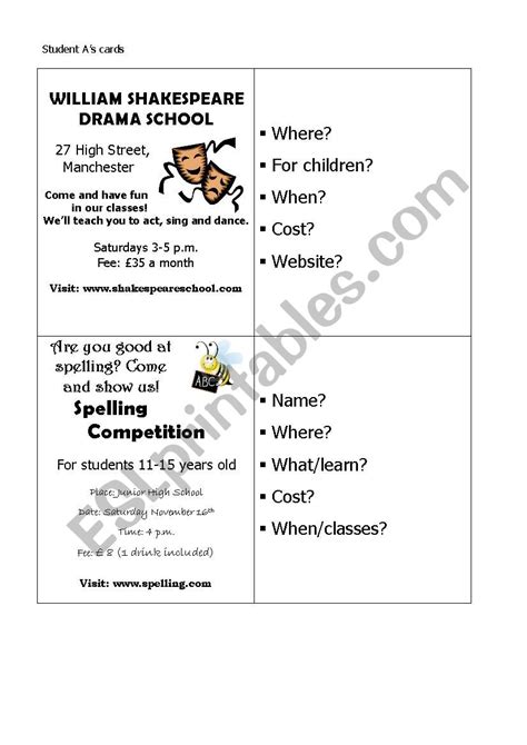 English Worksheets Ket For Schools Speaking Part 2