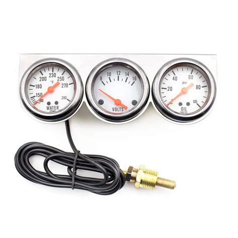 CNSPEED Universal Chrome 2 Inch Gauge Water Temp Volt Oil Pressure