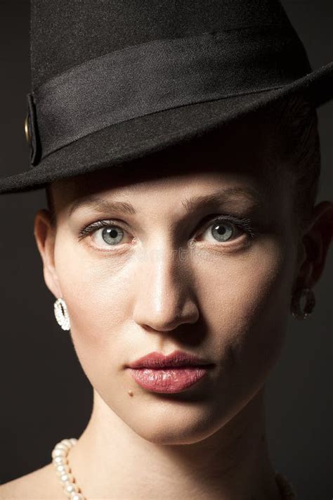 Portrait Of A Beautiful Young Model In Black Hat Stock Image Image Of