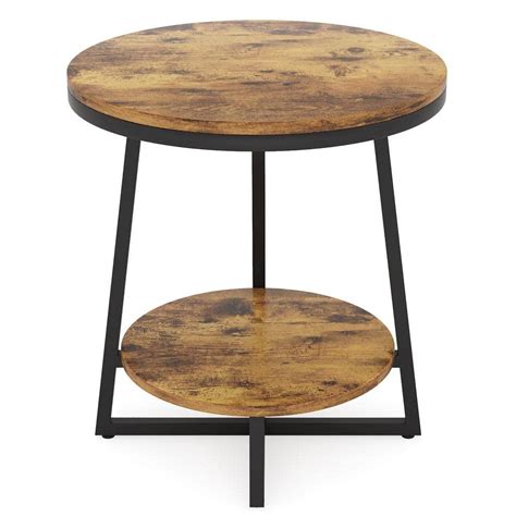 BYBLIGHT Kerlin 20 In Rustic Brown Round Wood End Table 2 Tier Side