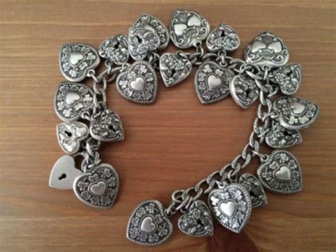 Vintage Walter Lampl Sterling Silver Puffy Heart Charm Bracelet Puffy