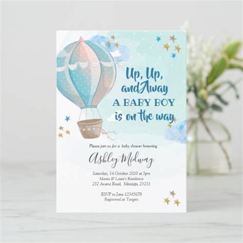 Hot Air Balloon Boy Baby Shower Invitation Zazzle