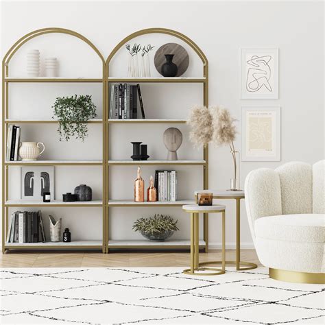 Nathan James Haven Etagere Bookshelf 5 Shelf Faux Marble Bookcase In