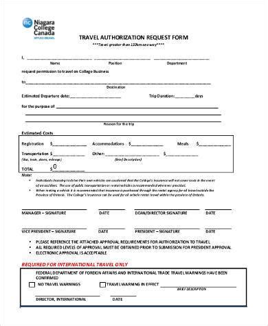 Free Sample Travel Authorization Forms In Ms Word Pdf Excel