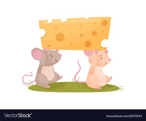 Two Mice Carry A Piece Cheese Royalty Free Vector Image