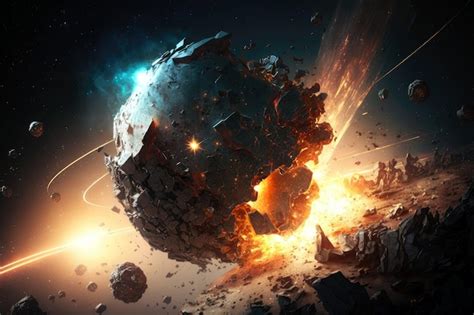 Premium Ai Image Asteroid Collision Fire Art Ai Generative Ai