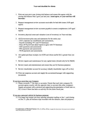 Fillable Online Year End Checklist For Clients Print Out Your Prior