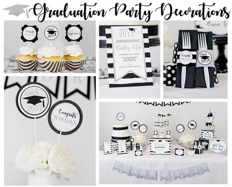 Graduation Party Decorations In Black Silver Printable Graduation Party