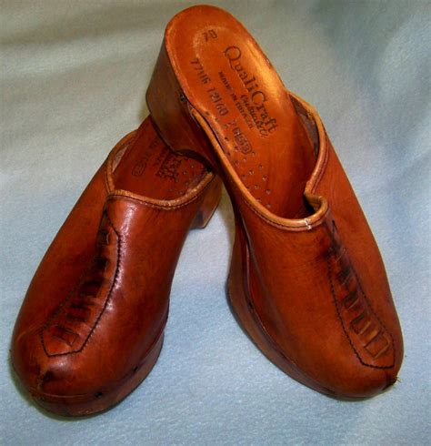 Qualicraft 1970s Wood Platform Mules Leather Wood By Pinehaven2