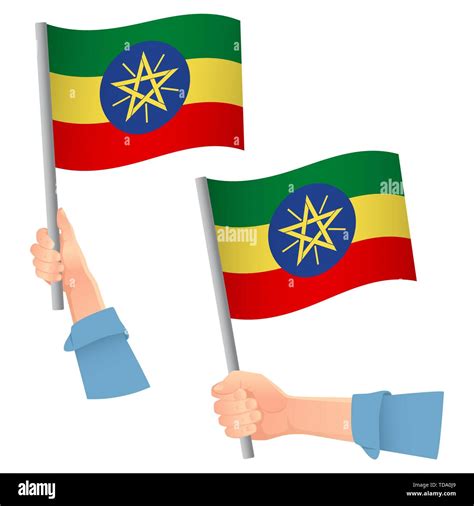 Ethiopia Flag In Hand Patriotic Background National Flag Of Ethiopia