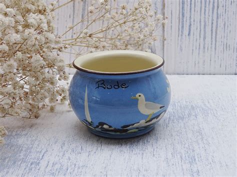 Vintage Bude Babbacombe Pottery Sugar Basin Seagull Devon Blueware