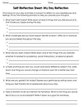 Self Reflection Sheets By Teaching With Compassion Tpt