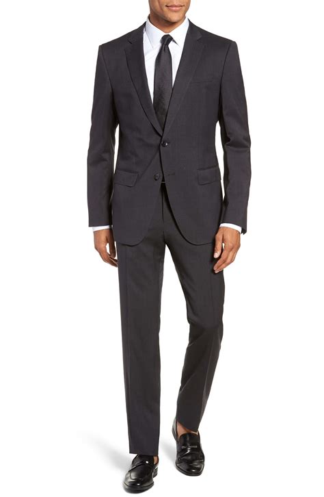 Boss By Hugo Boss Hugegenius Trim Fit Solid Wool Suit In Dark Grey