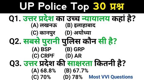 समनय जञन 1 up police constable recruitment exam Top 30 GK GS