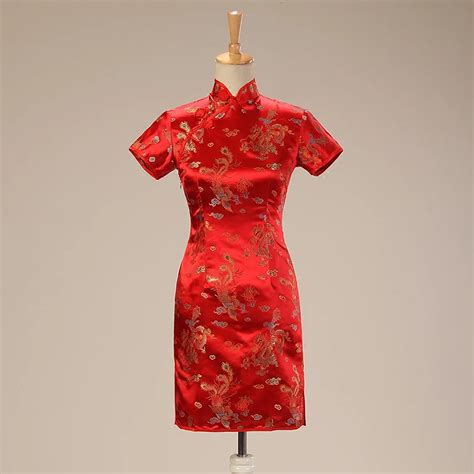 Special Offer Fashion Red Chinese Traditional Womens Satin Cheongsam