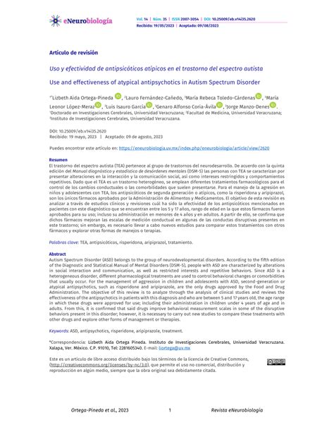 Pdf Uso Y Efectividad De Antipsicóticos Atípicos En El Trastorno Del Espectro Autista