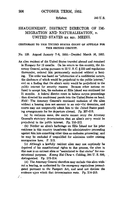 Shaughnessy V United States Cropped 206 October Term 1952 Syllabus 345 U S Shaughnessy