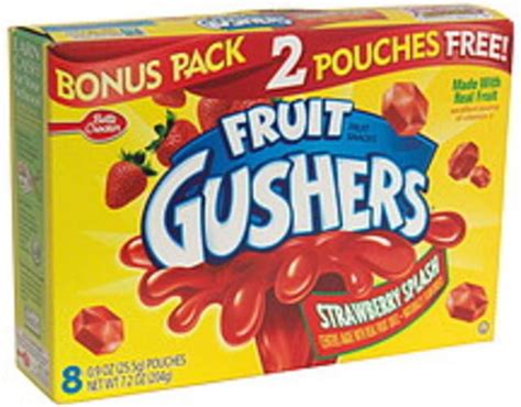 Fruit Gushers Strawberry Splash, Bonus Fruit Snacks - 8 ea, Nutrition ...