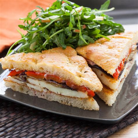 Recipe Seared Halloumi Sandwiches On Focaccia With Roasted Vegetables