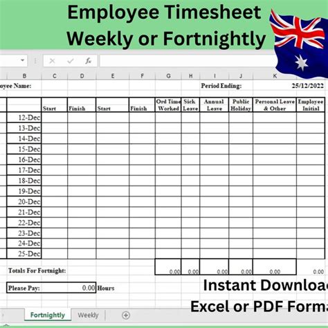 Weekly Excel Timesheet - Etsy