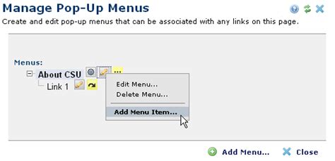 Manage Pop Up Menus