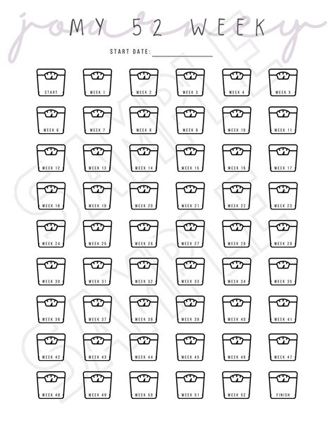 My 52 Week Journey Printable Weight Tracker Weight Loss Coloring Sheet