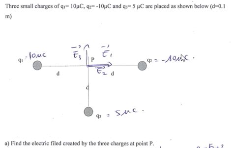 Solved Three Small Charges Of Qi 10µc Q2 10μc And Q3 5