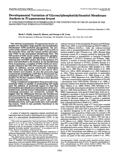 Pdf Developmental Variation Of Glycosylphosphatidylinositol Membrane