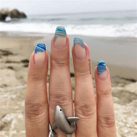 Watermarble Beach Ocean Waves Negative Space Nails Nail Art Wave