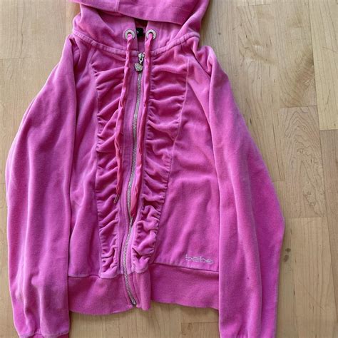 Bebe Hot Pink Ruched Velour Track Jacket Stay On Depop