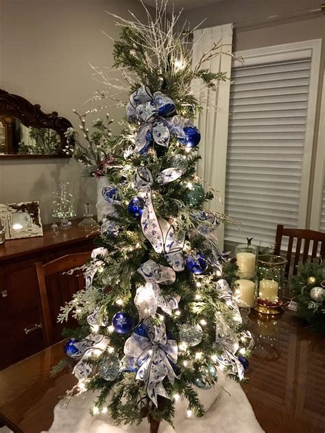 White Silver And Blue Christmas Decorations Blue Christmas Tree Blue