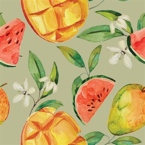 Watercolor Tropical Fruit Pattern Vector Art At Vecteezy