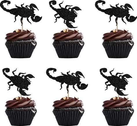 Amazon Migeaks 12pcs Scorpion CupCake Topper Black Glitter