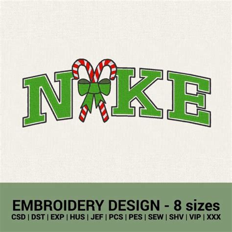 Nike Christmas Canes Bow Logo Machine Embroidery Design New