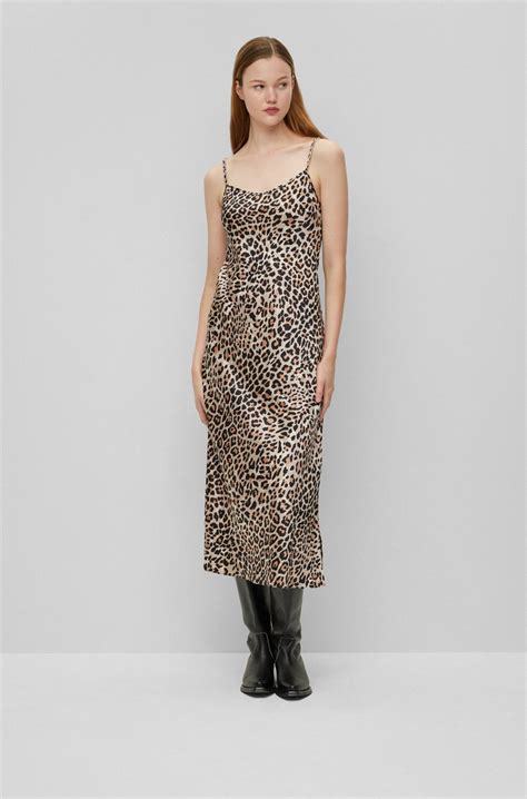 Hugo Leopard Print Slip Dress With Chain Detail Straps