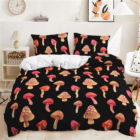 Three Piece Set Of Cute Mushroom Quilt Bedding Digital Printing Kit