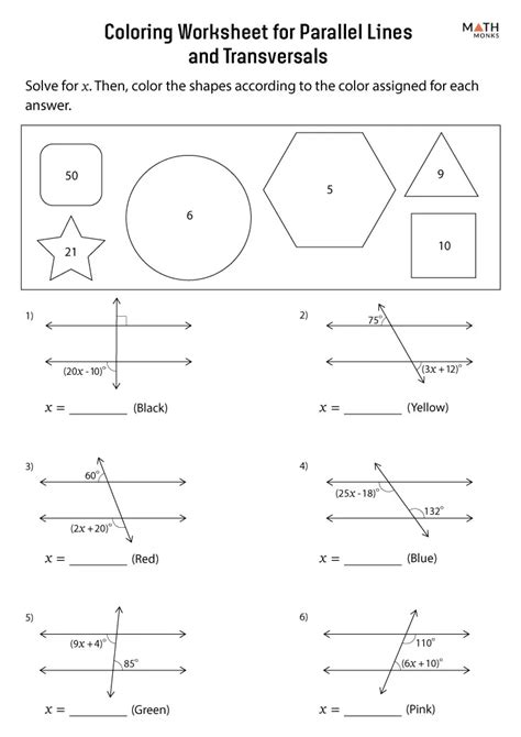 Parallel Lines Cut By A Transversal Worksheets Coloring Acti