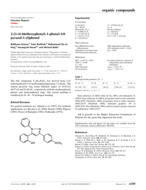 Pdf Methoxyphenyl Phenyl H Pyrazol Yl Phenol