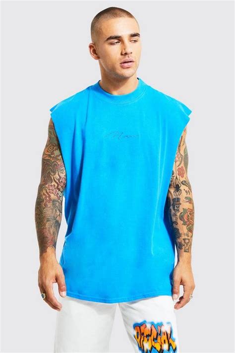 Oversized Extended Neck Man Signature Tank Boohoo Uk