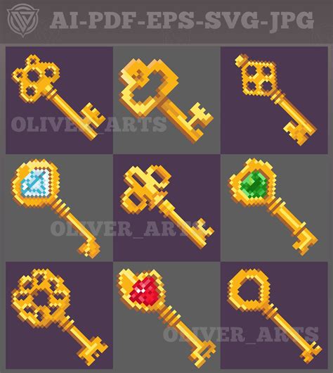 Pixelart Editable Keys Packpixelart Keysvector Editable By Oliver