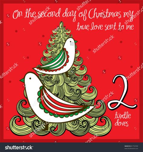 The 12 Days Of Christmas Second Day Two Turtle Doves Stock Vector