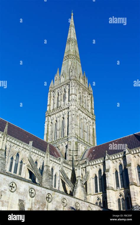 The spire of Salisbury Cathedral, Wiltshire, United Kingdom. The spire ...