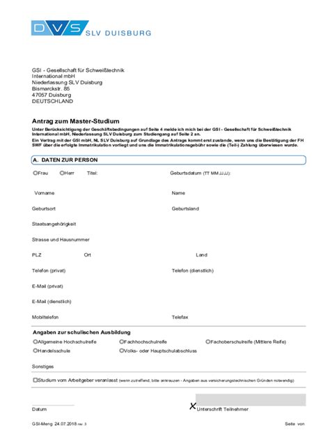 Fillable Online Antragsformular Master Studium Fax Email Print PdfFiller