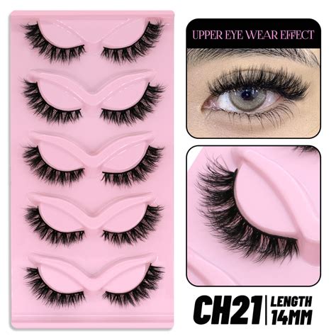 GROINNEYA 5 Pairs Cat Eye Lashes Faux Mink Eyelashes Clear Band Lashes