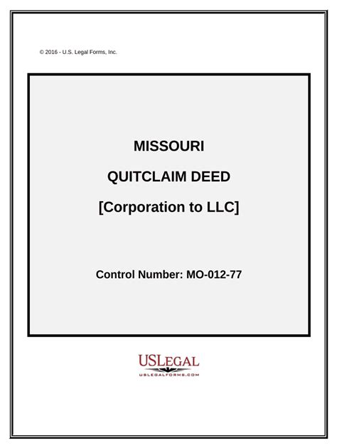 Quitclaim Deed From Corporation To Llc Missouri Fill Out Sign